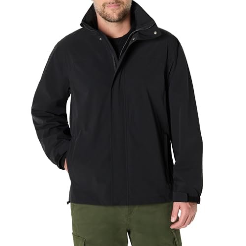 Amazon Essentials Men's Waterproof Packable Rain Jacket, Black, Medium